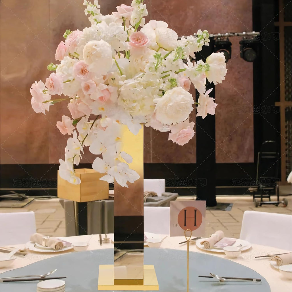 2PCS Tall Gold Vases for Centerpieces,31.5inch Stainless Steel Column Geometric Centerpieces Wedding Flower Stand Flower Floor Vase for Tables Wedding Anniversary Birthday Party Decor