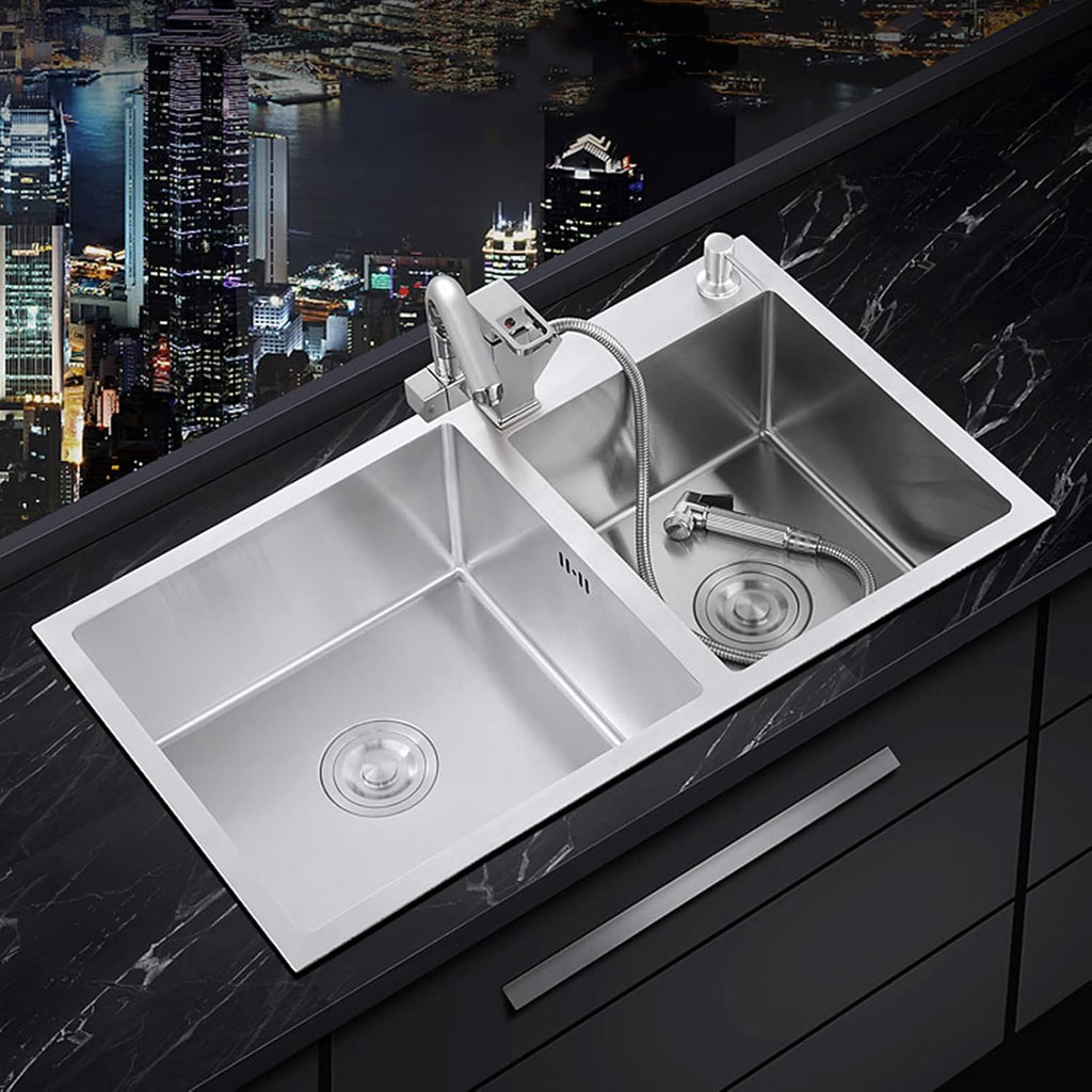 Kitchen Sinks Drop in with Faucet, Undermount Farmhouse Kitchen Sinks for Granite Countertops, Workstation Sink Drop in 28, Double Bowl Sink Stainless Steel with Accessories