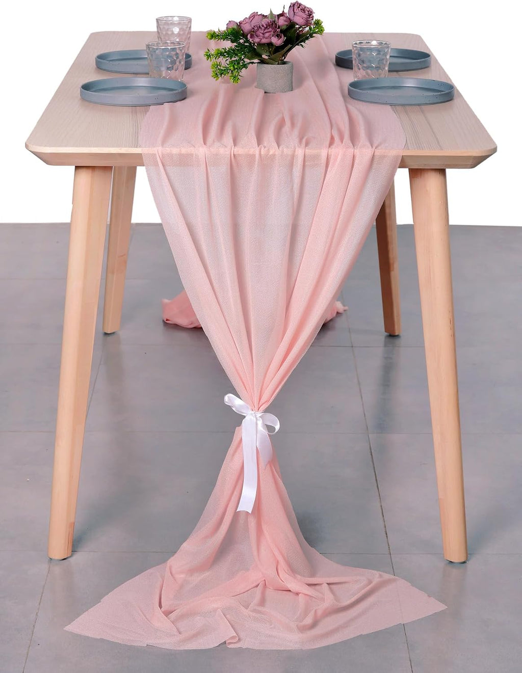VDS 14ft Chiffon Table Runner 29x170 Inches Shimmer Sheer Centerpiece Cloth for Wedding Bridal Shower Birthday Graduation Engagement Ceremony Event Party Banquet Table Decoration (20 PC)(Dusty Rose)