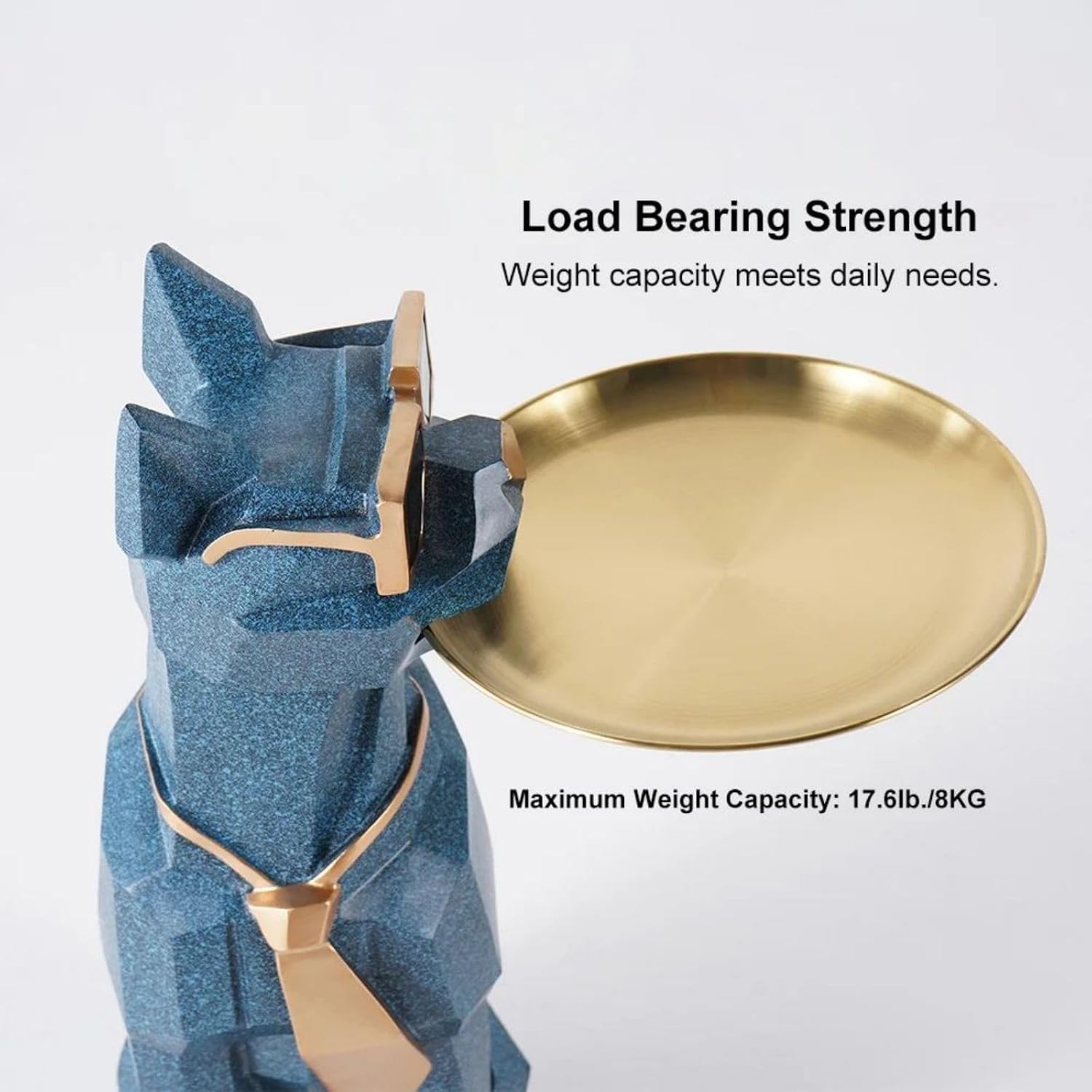 homary Modern Resin Dog Sculpture Geometric Standing Statue Cute Side Table Tray End Table with Tissue Storage (Blue)