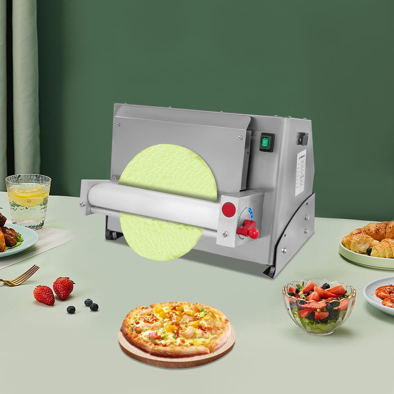 Electric Pizza Dough Roller Sheeter Machine, Automatic Commercial Pizza Press Making Machine 450W 110V Stainless Steel Pasta Maker Machine For Bakeries Pizzerias, Restaurants Kitchens (3-12in)