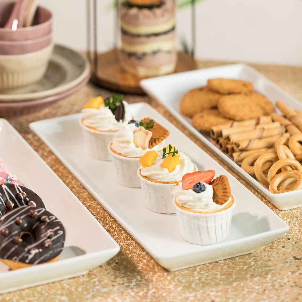 Gomakren Serving Bowls with Handles, 15/28/47 oz and 3 Tiered Oval Serving Bowl With Collapsible Metal Rack and 3 Tier Serving Trays Stand 14 Inches White Platters