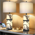 Scenekoy 27' Alabaster Table Lamps Set of 2 with Night Light for Living Room Bedroom, Nightstand Lamps with Linen Shade, Modern Bedroom Lamps with USB A+C Ports for Living Room Office (Bulb Included)
