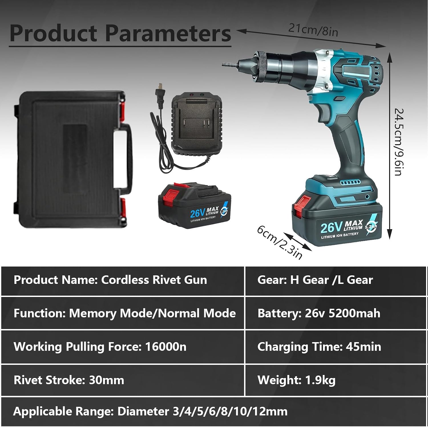Cordless Rivet Nut Tool Set Portable Battery Powered Pop Rivet Nut Insert Installation Tool Electric Assembly Nutsert Kit for Rivet Nuts Made of Aluminum, Iron