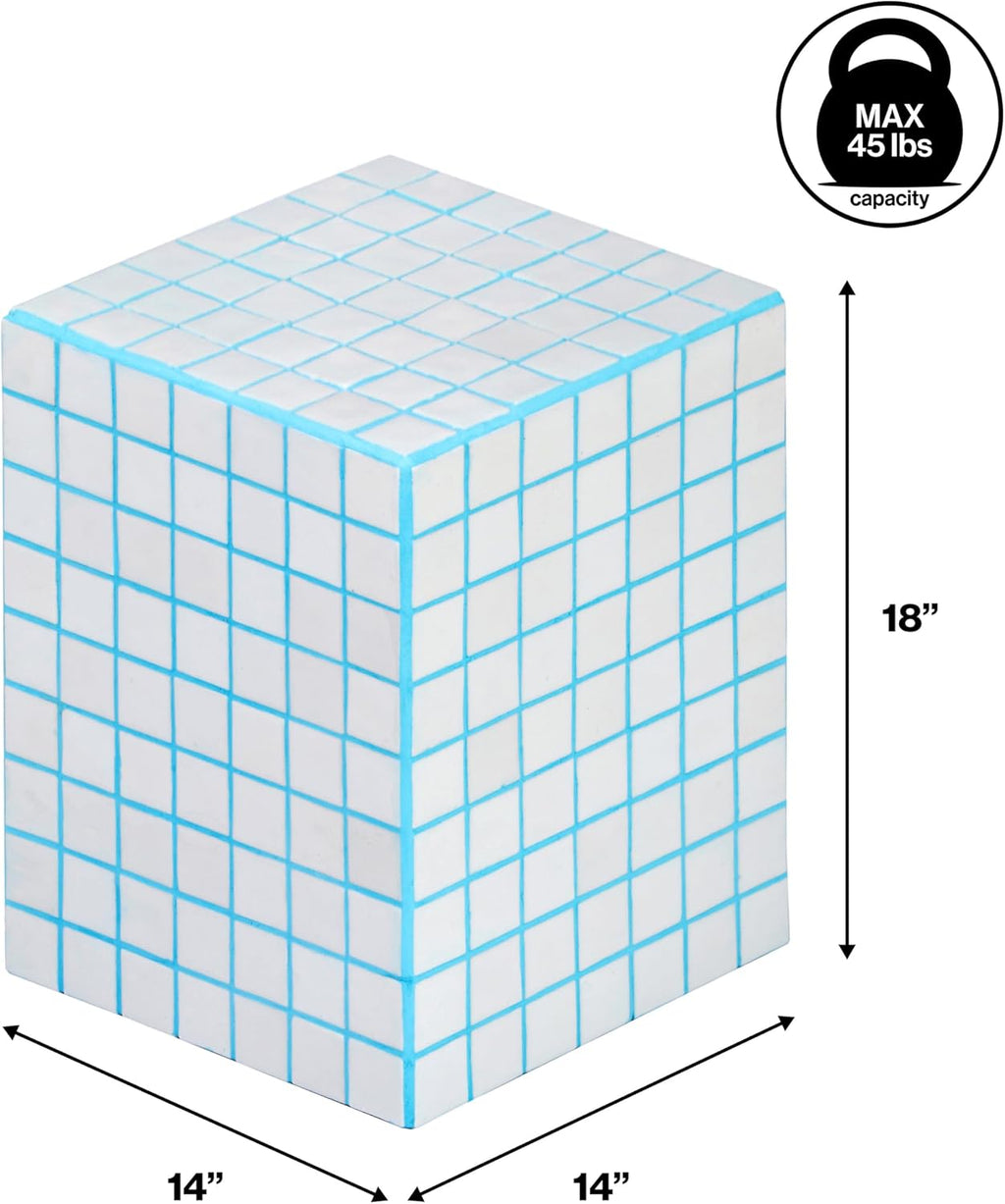 JONATHAN Y END2000E Callista 18' Modern Bohemian Ceramic Tiled Rectangle End Table, Side Table, Accent Table for Living Room, Bedroom, White/Neon Blue