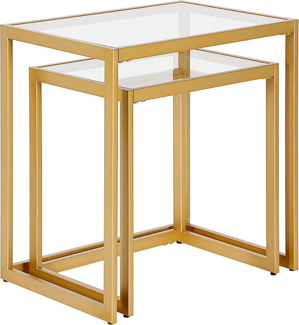 Henn&Hart Rectangular Nested Side Table in Brass, Table for Living Room, Bedroom