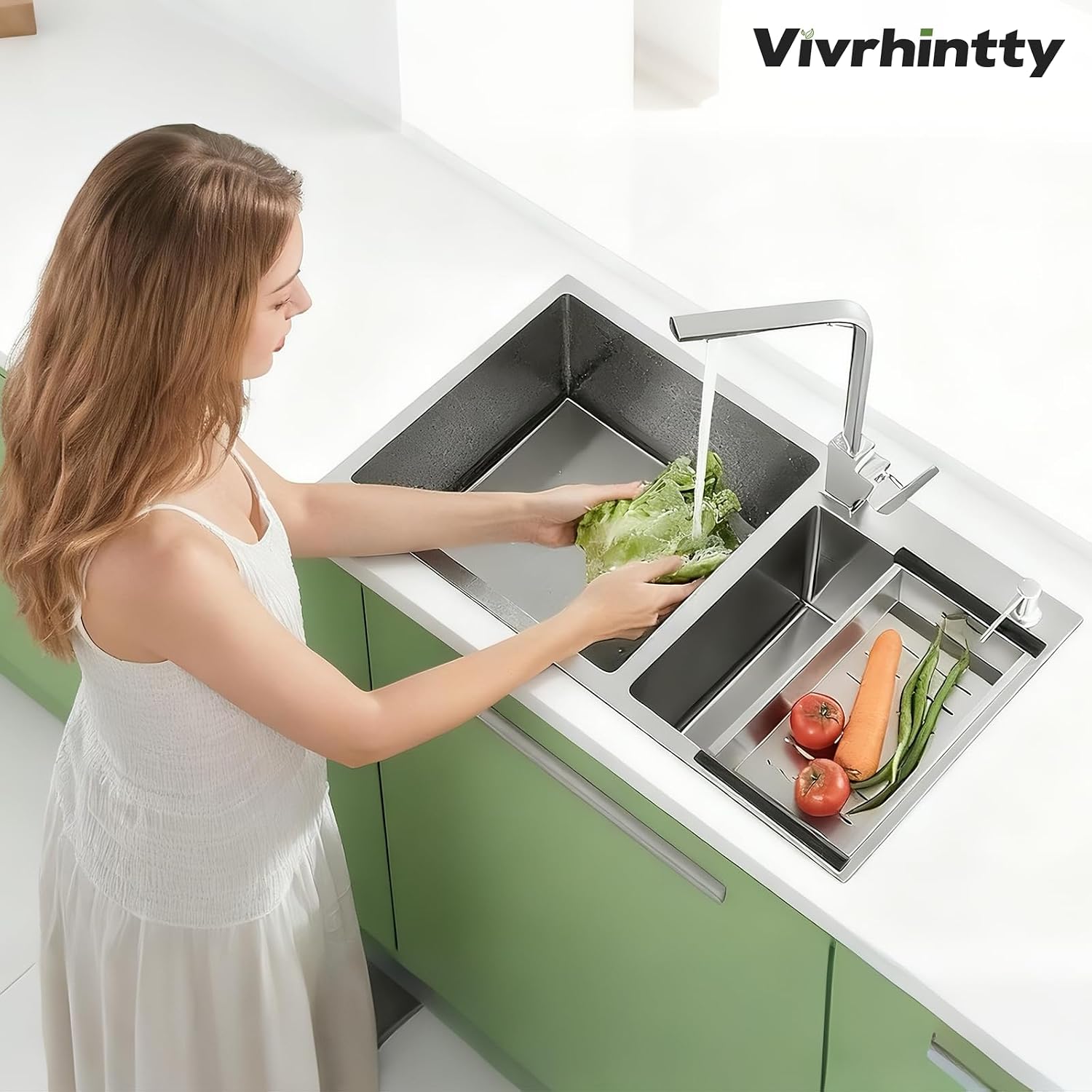 30-inch Kitchen Sink, Double Bowl Drop-in/Top-Mount 304 Stainless Steel with Nano Coating, Includes Drain Assembly & Fruit Basket for Modern Kitchen (30.7' x 16.9')