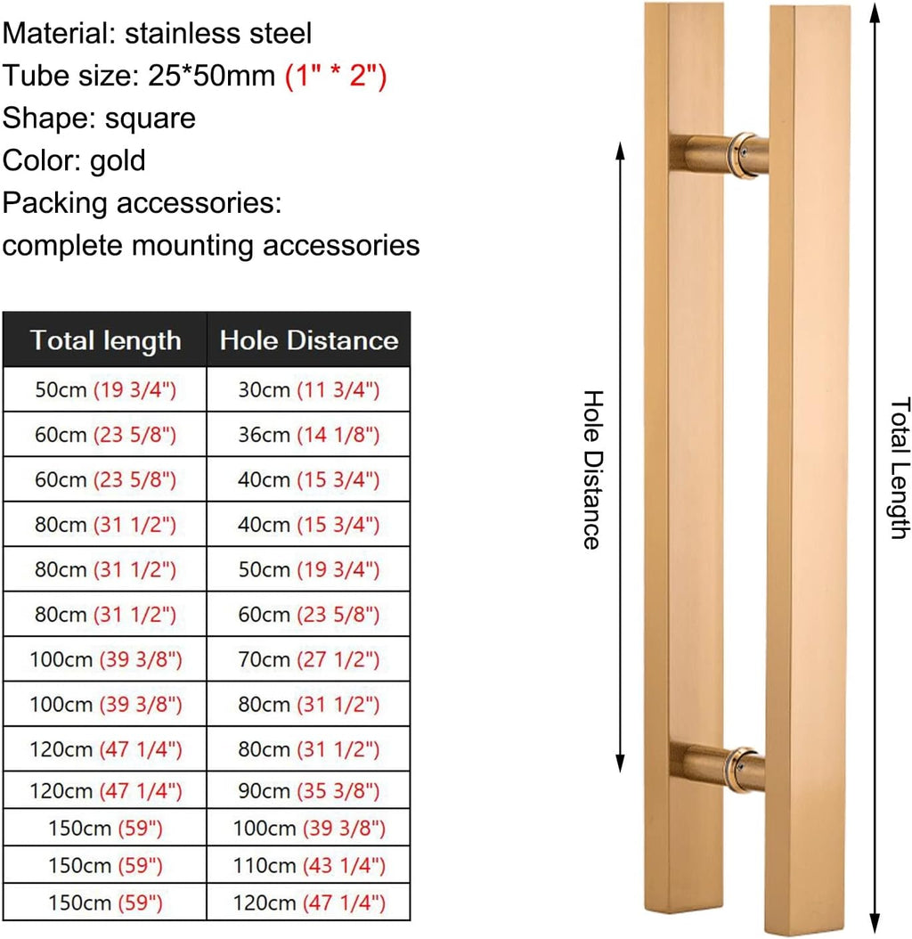 Sliding Glass Door Handles for Modern Doors,Square/Rectangle Modern Door Handle for Security Doors Wooden Door,Push Door Handle with Mounting Screws (Color:Gold,Size:60cm(23 5/8')* 40cm)