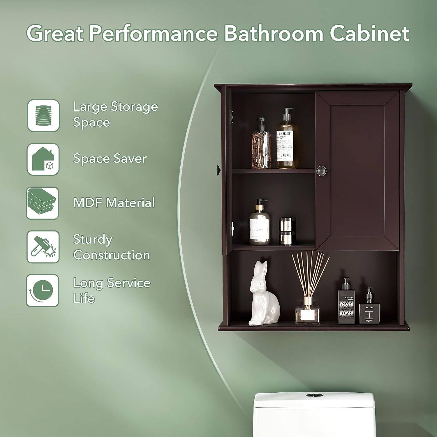 Bathroom Cabinet Wall Mounted Dark Espresso Wooden Medicine Cabinets Over Toilet Storage 24x30 Inch Hanging Wall Cabinet with 2 Door & Adjustable Shelf, Soft Hinge, Metal Handle