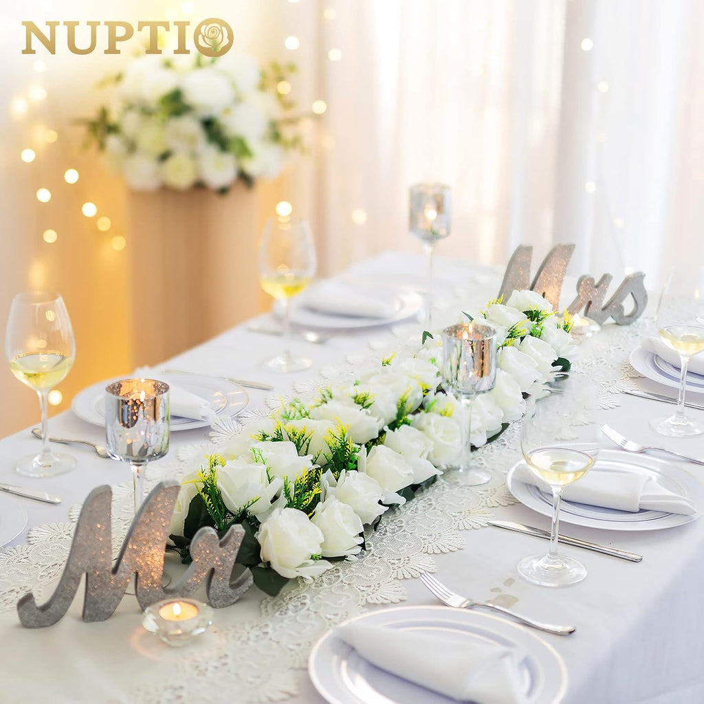 NUPTIO Wedding Floral Centerpieces for Tables - 6 Pcs 19.6in Long Spring Flower Arrangements Artificial Centerpiece, Elegant White Fake Rose Flowers Arrangement for Party Weddings Dining Table