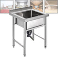 Free Standing Single Bowl Sink Stainless Steel Compartment Commercial Kitchen Sink Utility Sink for Restaurant, Kitchen, Laundry, Garage