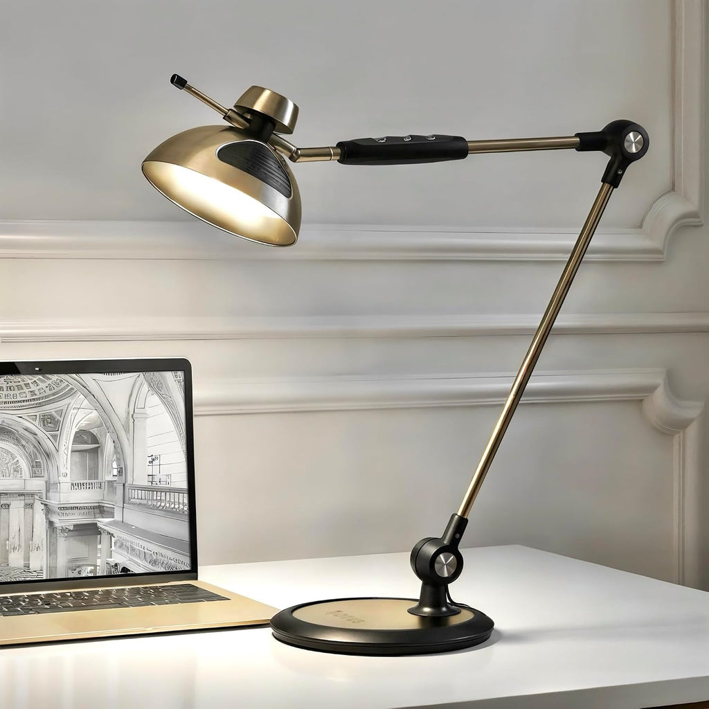 OTUS Desk Lamp for Home Office | Tall LED Architect Desk Light with Gesture Control & Touch | 1500 Lux Eye-Caring Dimmable for Study, Reading, Video Calls | 12 Levels & 3 Colors | Brass Swing Arm Lamp