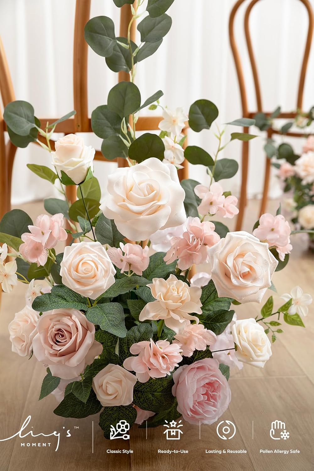 Ling's moment 17.5' Tall Standing Artificial Flowers Arrangements 4 pcs Wedding Aisle Runner Chair Decorations Blush & Pink Centerpieces for Ceremony Reception Rose Floral Party Outdoor