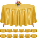 12 Pack 120 Inch Round Tablecloth, Gold Satin Fabric Table Cloth for Round Tables, Wrinkle Resistant Washable TableCover Bright Silk Table Clothes for Wedding Party Dining Tables Banquet