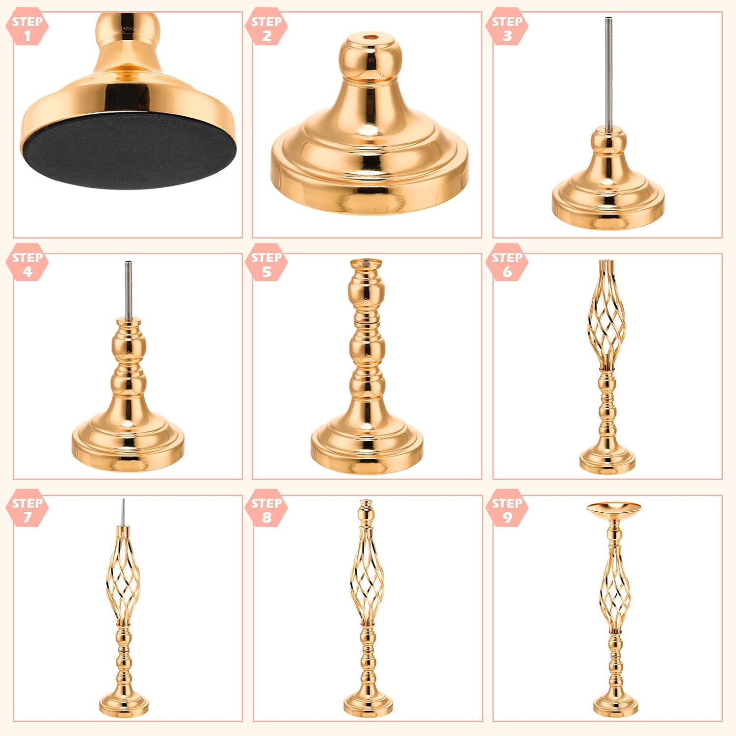 Rtteri 20 Pcs Large Wedding Centerpiece Table Decorations Tall Metal Flower Arrangement Stand Elegant Flower Vase Candle Holder for Wedding Reception Table Party Event Hotel Home Decor (Gold,Large)