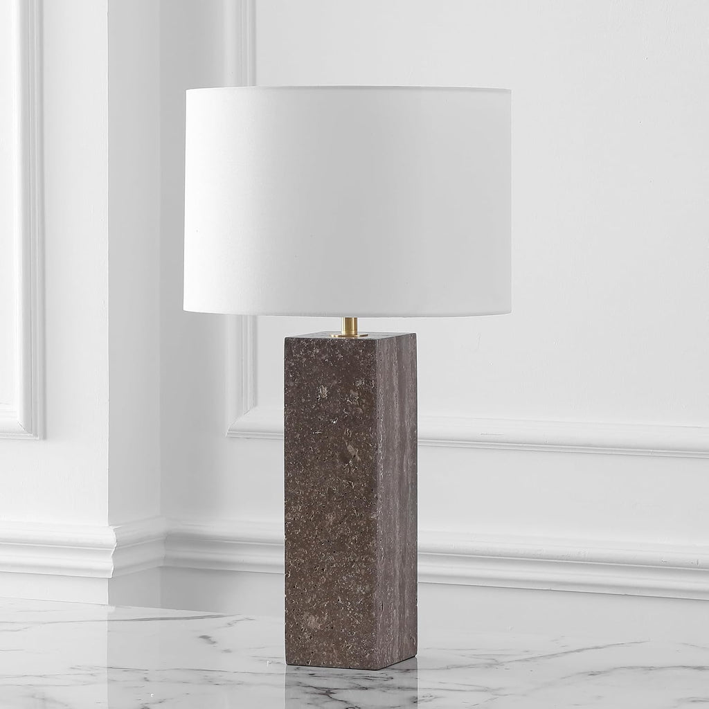 SAFAVIEH Couture Lighting Collection Feliciano Dark Brown/White 26-inch Dimmable Table Lamp for Bedroom Living Room Home Office Desk Nightstand (LED Bulb Included)