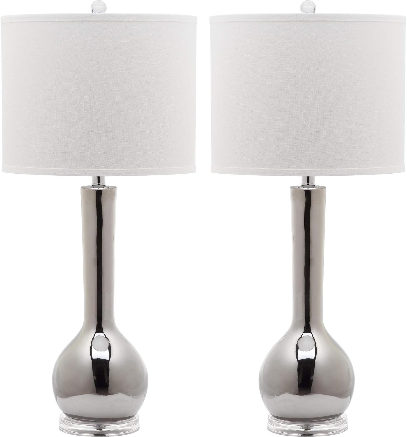 SAFAVIEH Lighting Collection Mae Long Neck Modern Contemporary Silver Ceramic 31-inch Bedroom Living Room Home Office Desk Nightstand Table Lamp Set of 2 (LED Bulbs Included)