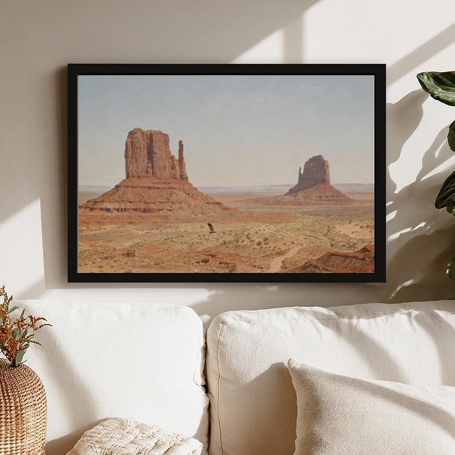 Vintage Desert Buttes Wall Art Canvas Print, Southwestern Red Rock Mesa Landscape Painting, Western Nature Artwork for Living Room 20x30in