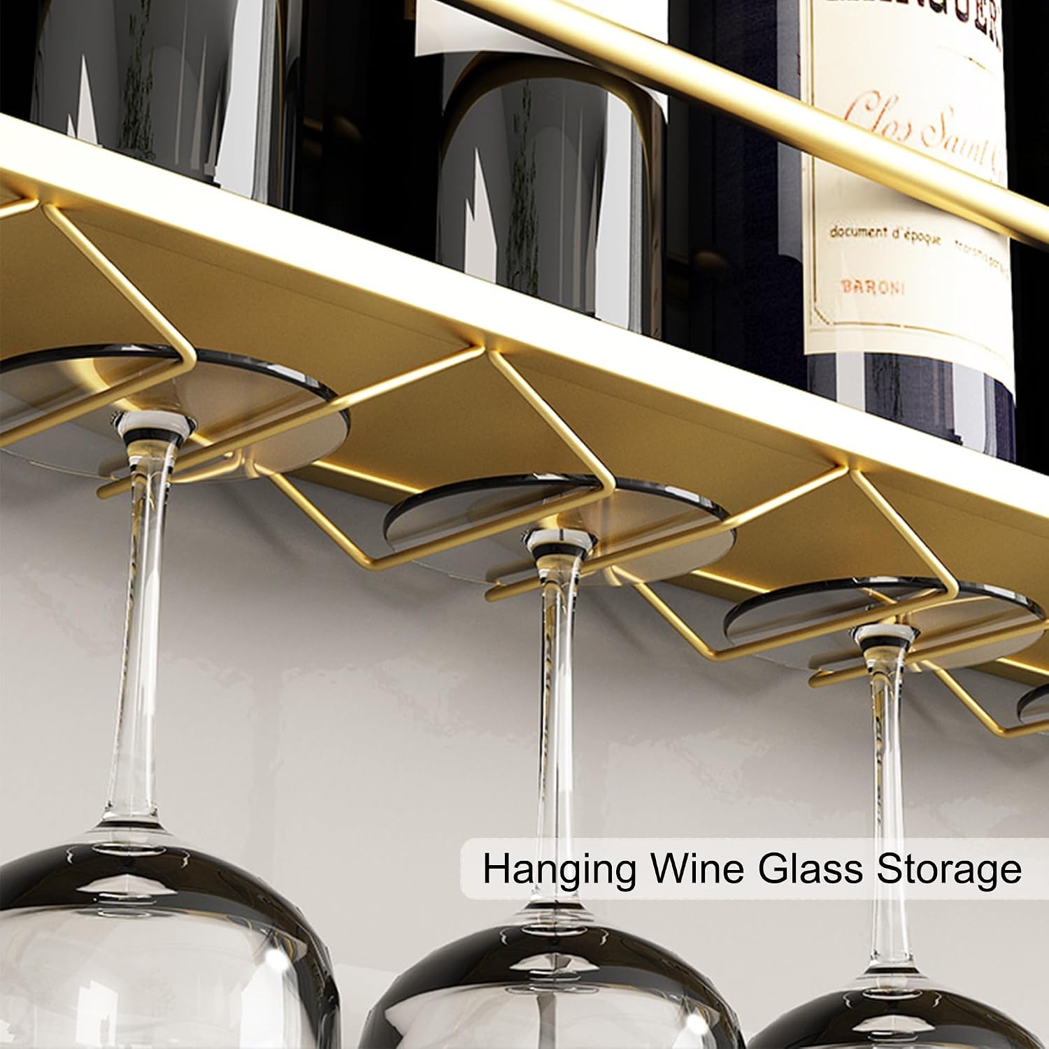 Round Wine Rack Wall Mounted Floating Bar Shelves Liquor Bottle Display Shelf Wall Mounted for Liquor Bottles Holder with Hanging Wine Glass Rack Bar Stand for Home Bar Dining Room Kitchen(Copper,100*