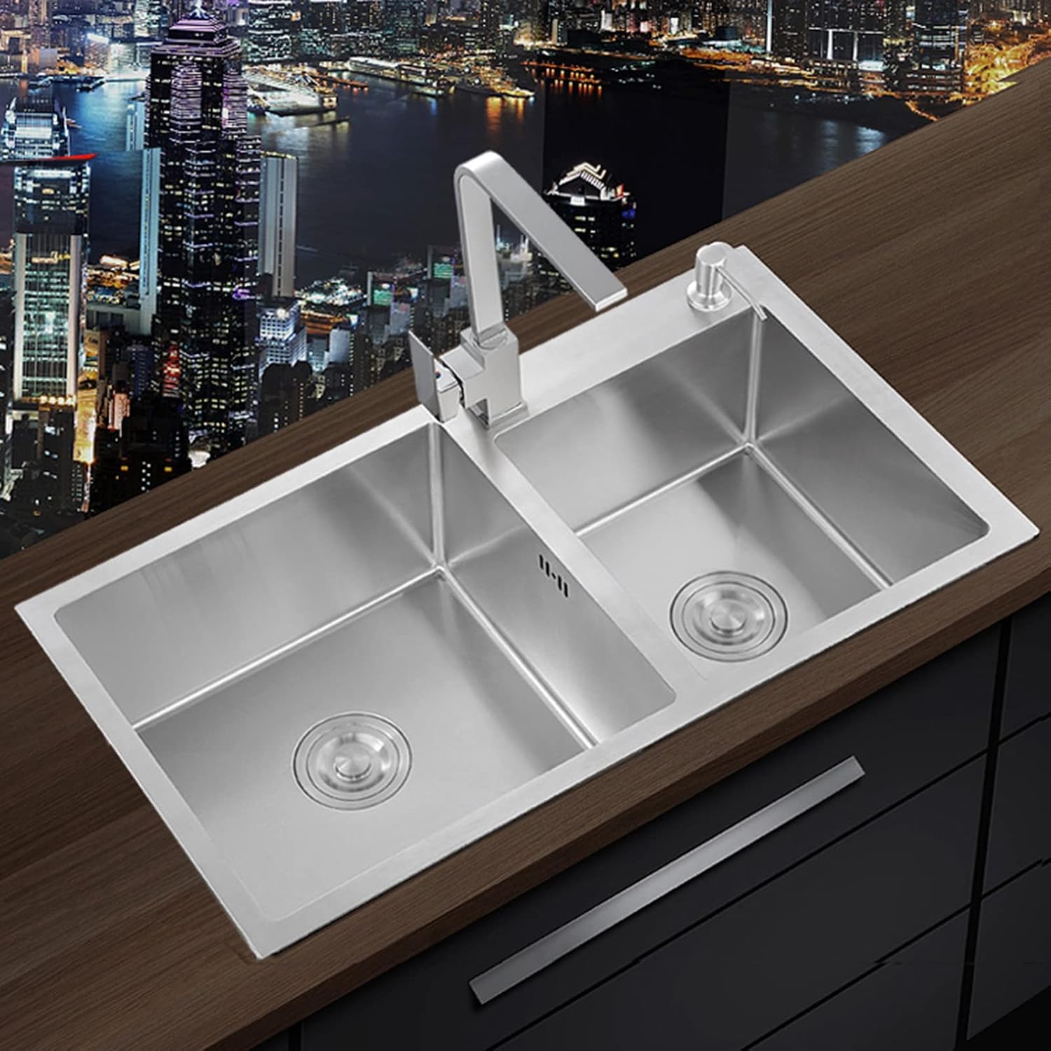 Kitchen Sinks Drop in with Faucet, Undermount Farmhouse Kitchen Sinks for Granite Countertops, Workstation Sink Drop in 32, Double Bowl Sink Stainless Steel with Accessories