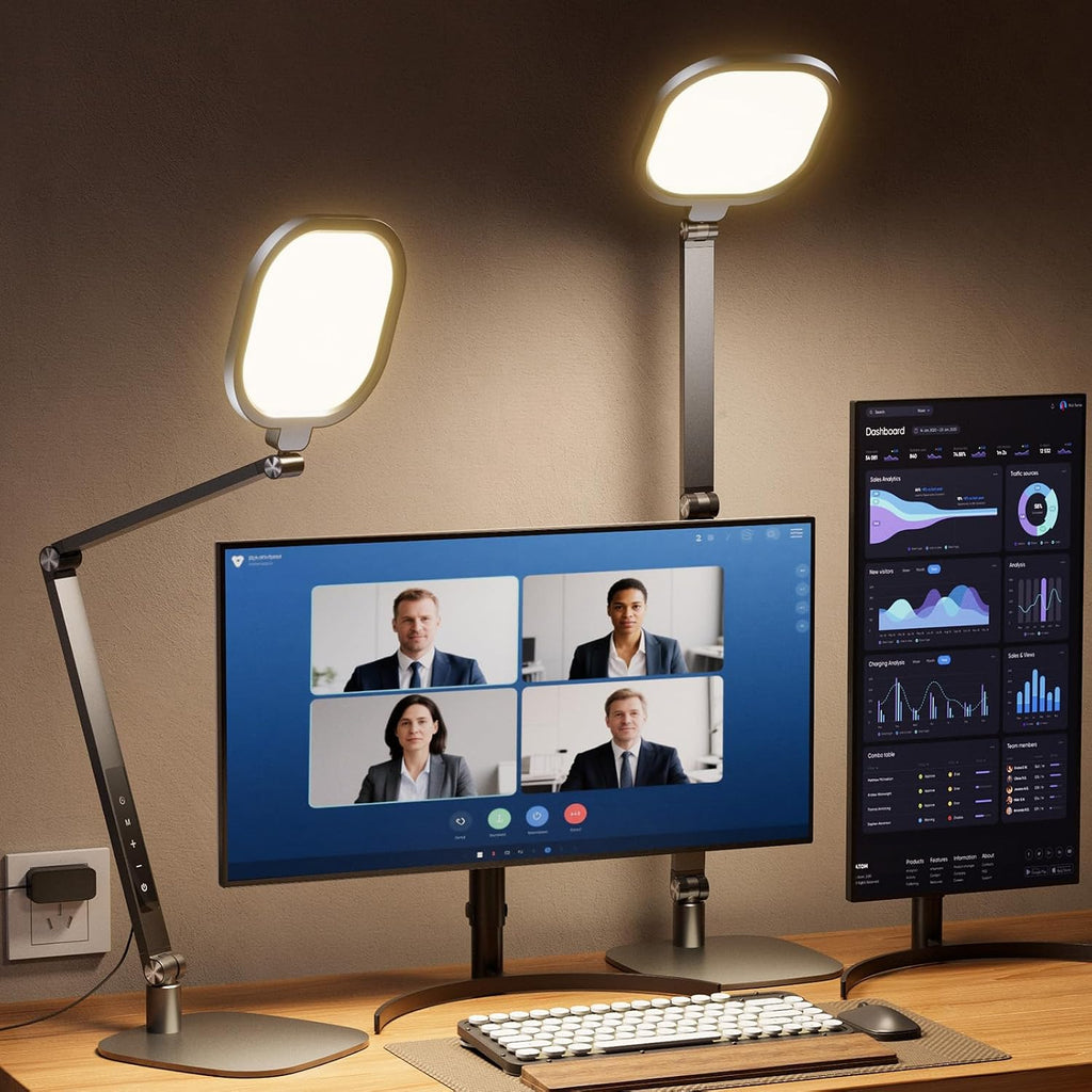 LitONES LED Desk Lamp for Home Office, 15W Desk Light with CRI >95, Memory & Timer Function, 1200LM Dimmable Computer Light for Video Calls, Conference, Reading, Study (Black-2packs)