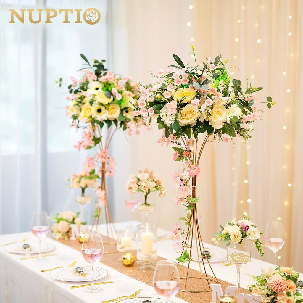 NUPTIO 10 Pcs Gold Trumpet Vase 26in Tall Metal Vase, Wedding Centerpieces for Tables, Artificial Arrangement Flower Stand for Anniversary Party Birthday Event Aisle Home Reception Decor