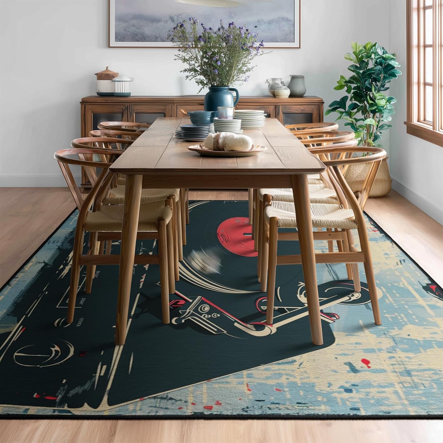 Music Record Vintage Area Rug for Bedroom Living Room Study Playing,Non-Slip Floor Mat Carpet Home Decor Rugs, 9'x12'