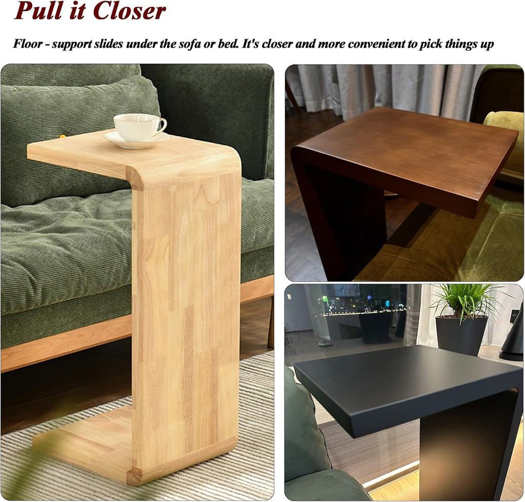 C-Shaped Side Table, Solid Wood End Table for Couch Sofa and Bed, Wooden C Tables for Living Room Bedroom, Small Snack Tray Table for Space Saving (1, 27.2' H-Black)