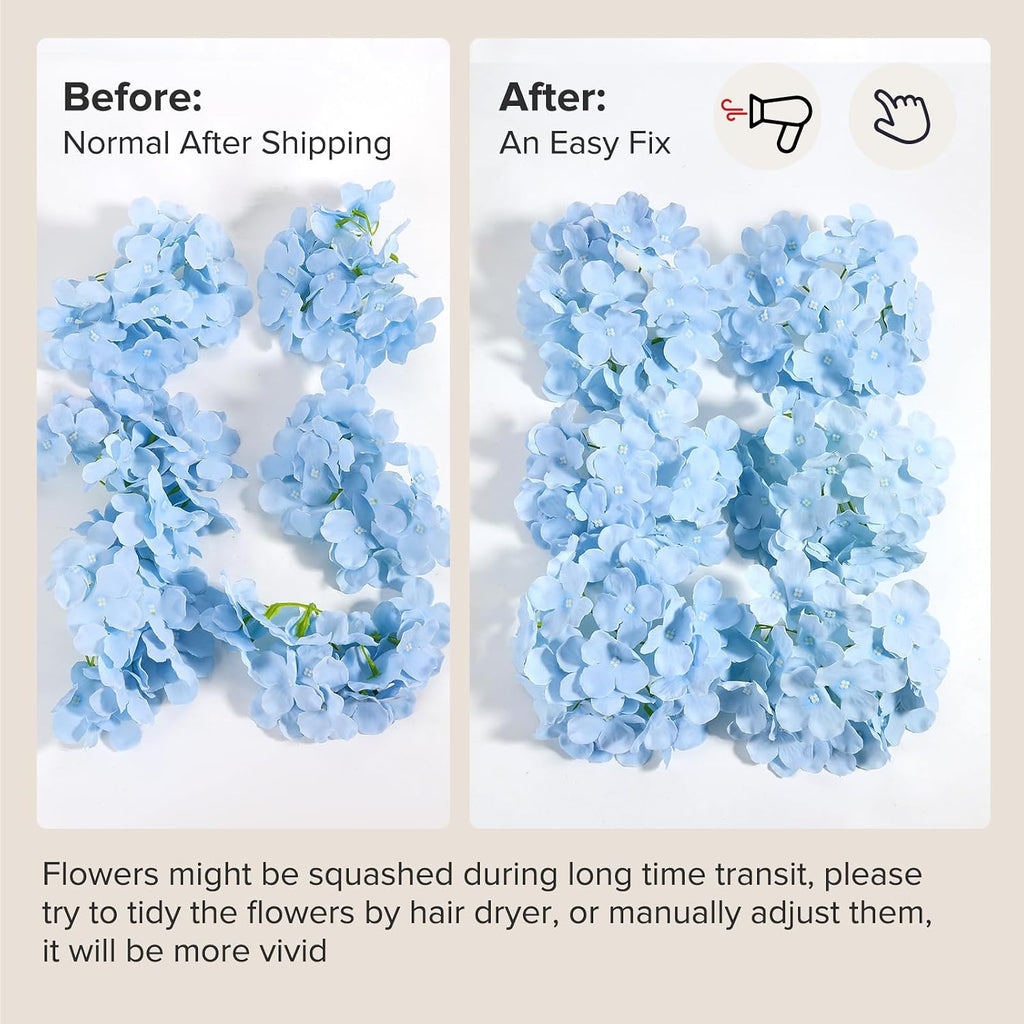 Auihiay 304 PCS Hydrangea Artificial Flowers, Hydrangea Artificial Flowers Bulk, Silk Hydrangea Flowers With Stems, Artificial Flowers for Outdoors, Wedding Party, Arch, Background, Home, Garden(Blue)