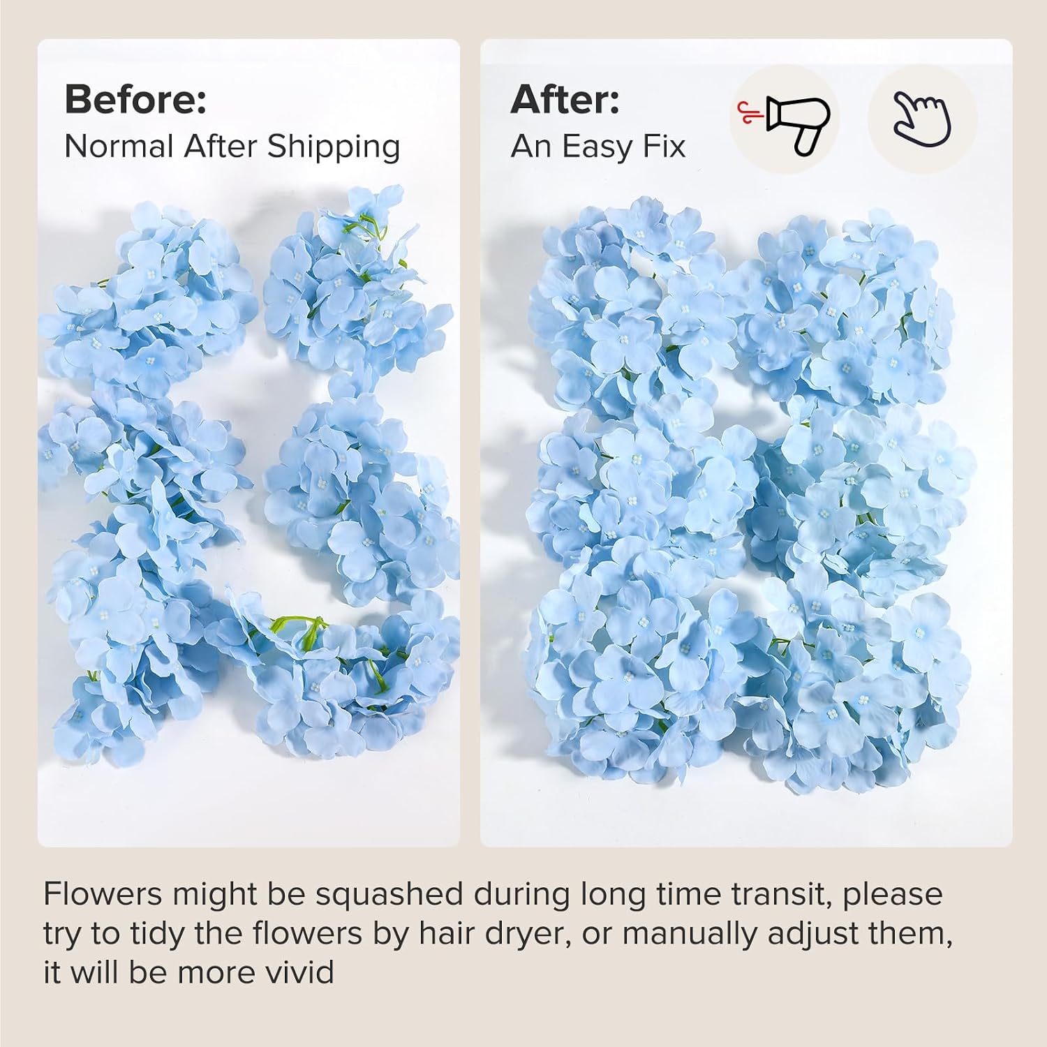 Auihiay 304 PCS Hydrangea Artificial Flowers, Hydrangea Artificial Flowers Bulk, Silk Hydrangea Flowers With Stems, Artificial Flowers for Outdoors, Wedding Party, Arch, Background, Home, Garden(Blue)