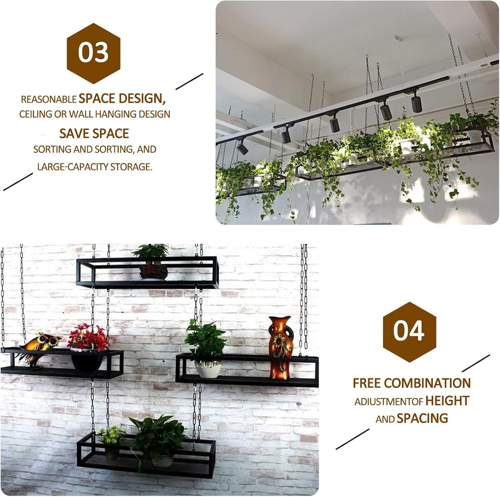 Corner Ledge Wall Shelf,Ceiling Shelf Mounted Floating Suspended Shelving, Metal Iron Decorations Display Shelves - Kitchen Storage Rack/Pot Pan Rack/Wine Holder/Flower Pot Stand for Bar Liv