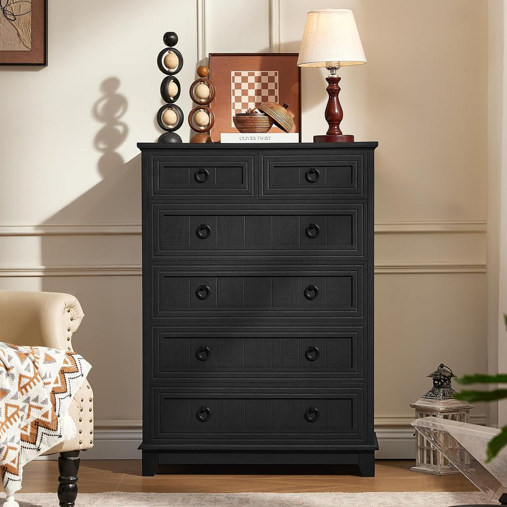 Joaxswe Farmhouse 6 Drawer Dresser for Bedroom Set of 2, 41' Tall Small Dressers & Chest of Drawers, Rustic Wood Dresser with Metal Handle, Storage Organizer Closet for Living Room, Hallway, Entryway