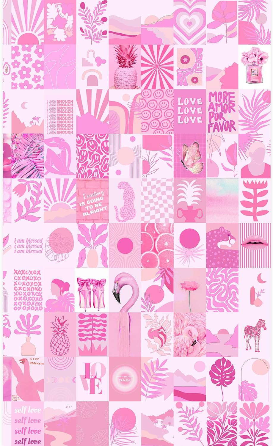 MUDECOR Wall Mural Playful Pink Pop Culture Dynamic Collage of Modern and Retro Removable Self-Adhesive Wallpaper Wall Decoration for Teen Girls Bedroom Dorm Living Room - 120'x72'