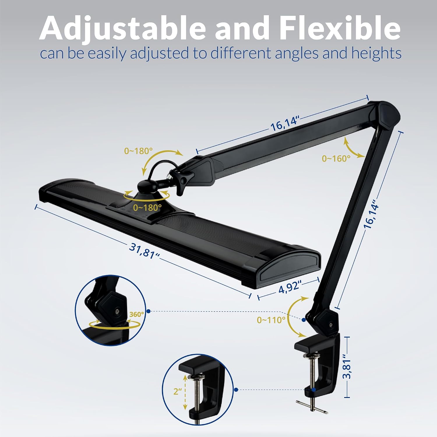 Ultra Bright 4500 Lumens Powerful Professional Eye Care LED Desk Lamp - Brightness Adjustable, Modern Task Light for Home, Beauty, Crafting, Office, Workbench (Daylight, Dimming, Black)