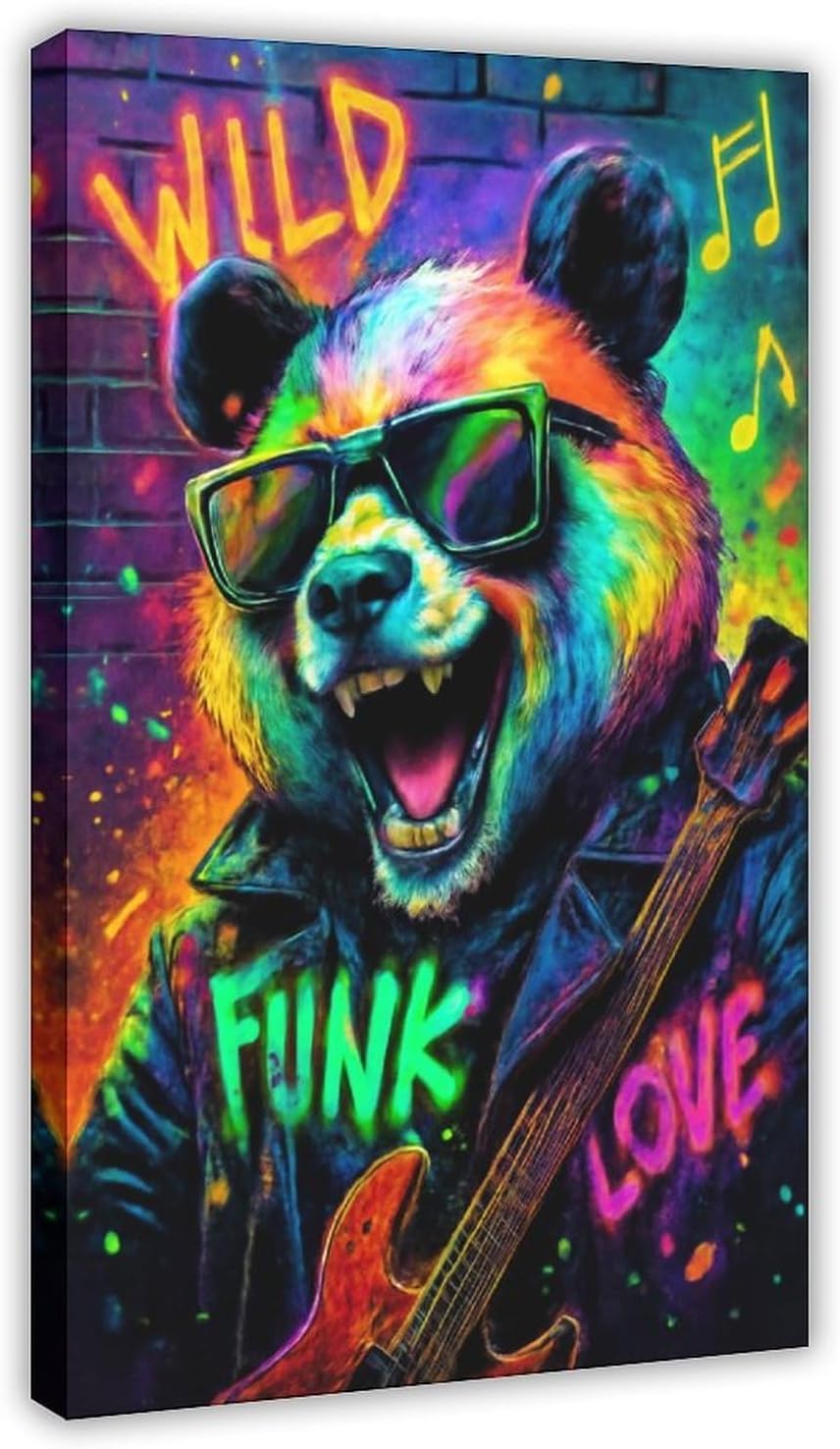 Urban Crazy Panda, Pop Culture Vibrant Graffiti Poster Print for Teen Boys Room Wall Art Canvas Painting Print 24x36inch(60x90cm)