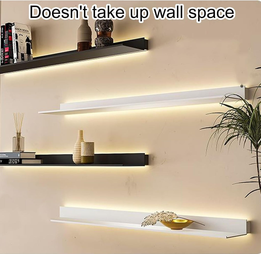 Floating Shelves Wall Mounted, Light-Emitting Shelves LED Light Wall Shelves Doesn't Take Up Wall Space Shelves Can Hold A Lot of Items (Color : Noir, Size : 60x20x6cm)