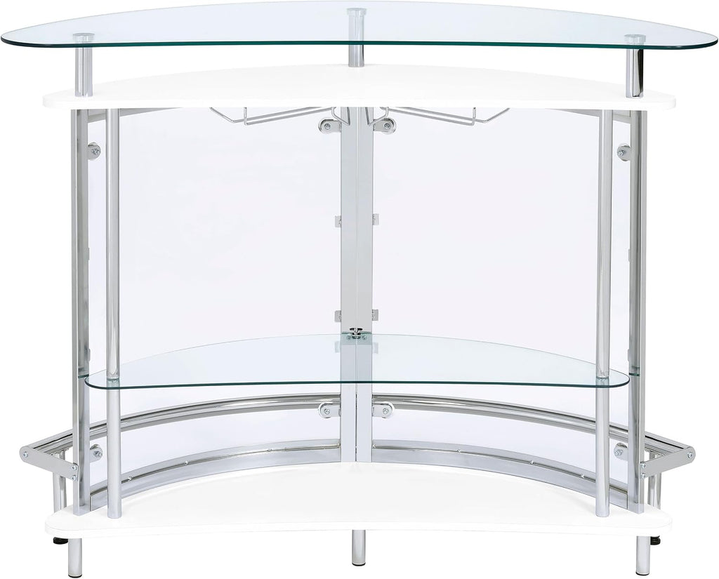 Coaster Home Furnishings Amarillo Glass Top Freestanding Home Bar Cabinet, Modern Liquor Cabinet with 2 Shelves and Wine Glass Rack, White