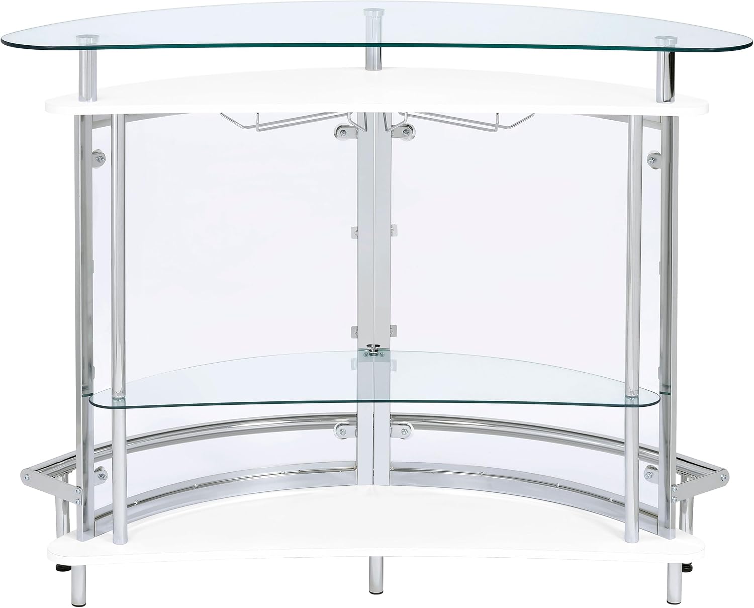 Coaster Home Furnishings Amarillo Glass Top Freestanding Home Bar Cabinet, Modern Liquor Cabinet with 2 Shelves and Wine Glass Rack, White