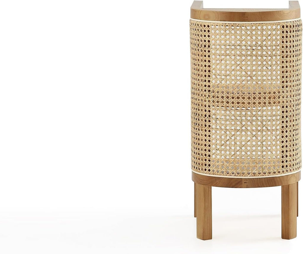 Manhattan Comfort Versailles Rattan Bedside End Table Accent Sofa Side Table for Living Room, Bedroom, Study and Home Office with 2 Shelf Storage, Natural Cane