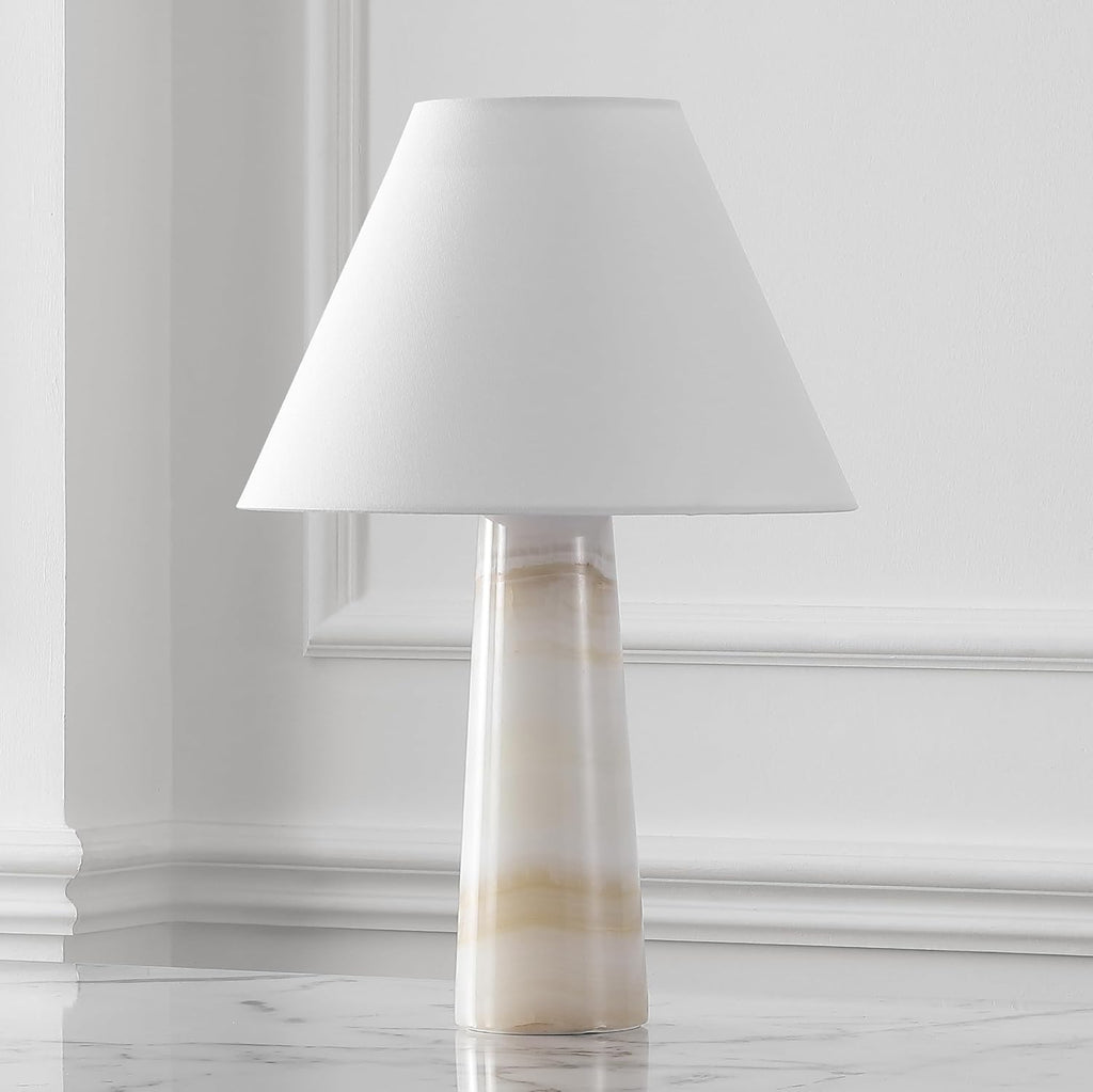 SAFAVIEH Couture Lighting Collection Jennarose Off-White/White Jade Stone 20-inch Dimmable Table Lamp for Bedroom Living Room Home Office Desk Nightstand (LED Bulb Included)