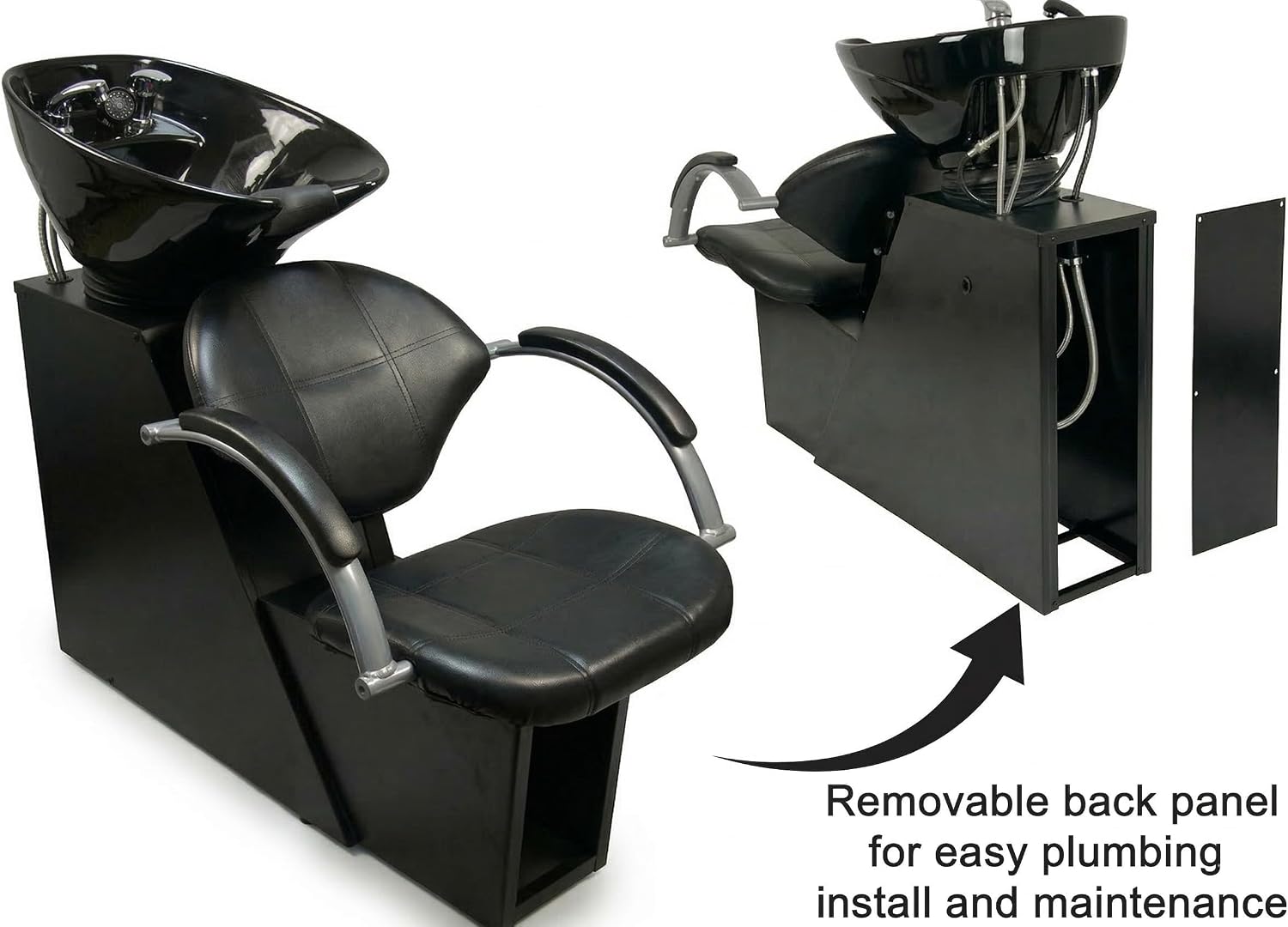 Professional Salon Shampoo Backwash Unit with Adjustable Tilt ABS Bowl, Triple Certified Vacuum Breaker, Includes 6 Microfiber Towels