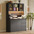 71' Kitchen Pantry Cabinet,Tall Storage Cabinet with Doors & Shelves Adjustable, Kitchen Storage Hutch with Microwave Shelf,Coffee Bar,Led Lights&Charging Station,Corner Pantry Cabinet for Living Room