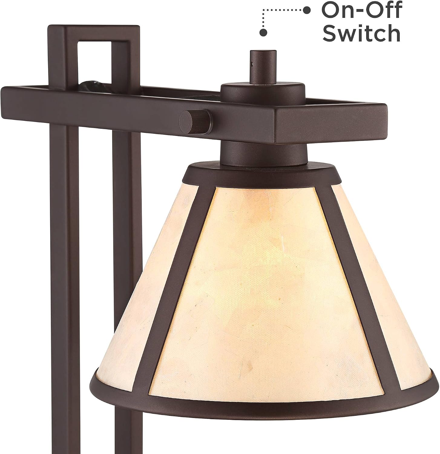 Franklin Iron Works Maricopa Rustic Farmhouse Desk Table Lamp with USB and AC Power Outlet in Base 21.25' High Bronze Wood Mica Shade for Cottage Core Living Room Bedroom House Bedside Nightstand