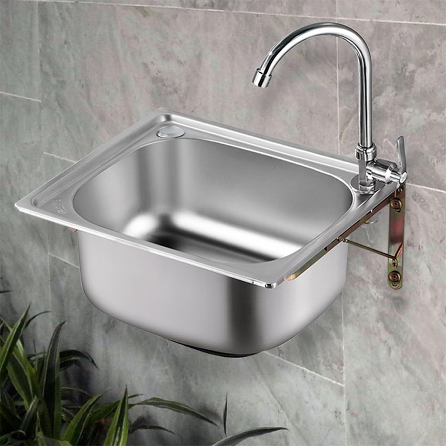 Kitchen Sink Bathroom Hand Wash Basin, Stainless Steel Space Saver Hand Wash Sink with Faucet and Drain, Utility Sink Single Bowl Sink for Restaurant, Kitchen and Home (Size : 42x38cm) ( 48x35cm)