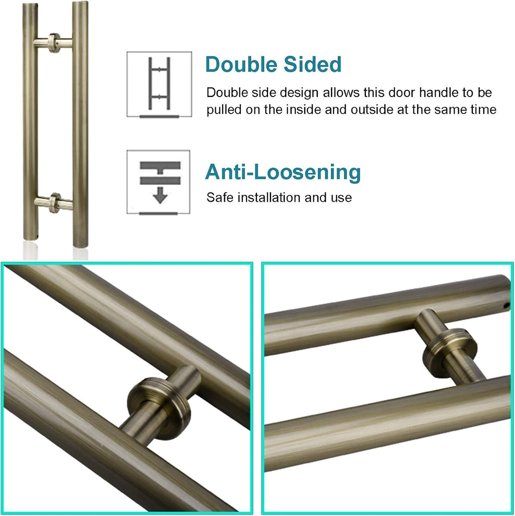 Door Handle Barn Sliding Door Handle,Bronze Stainless Steel Double Sided H Shape Push Pull Door Handle for Interior Exterior Doors,1.6Ft/2Ft/2.6Ft/3.3Ft/4(Bronze-50cm/20in