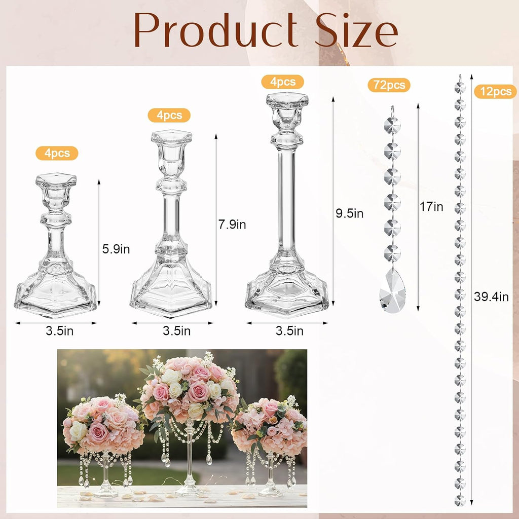 12 Set Wedding Centerpieces for Tables 12 Glass Flower Stands for Wedding 12 Acrylic Crystal Strings 72 Acrylic Crystal Ornament Beads for Party Christmas Party Tabletop Decoration