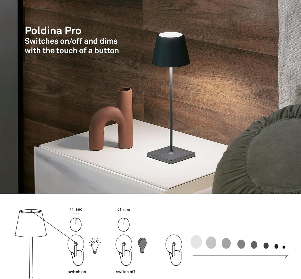 Zafferano, Poldina Pro Lamp, Rechargeable Cordless Table Lamp with Touch Controls, Suitable for Indoor and Outdoor, Dimmer, 2200-3000 K, Height 14.9 Inches, Orange Color