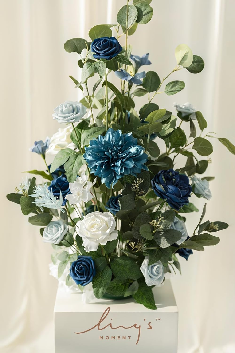 Ling's moment 41' Tall Free Standing Artificial Flowers Arrangements 2 pcs Wedding Arch Altar Stage Decorations Dusty Blue Navy for Ceremony Reception Silk Rose Fake Floral Party Outdoor Beach Decor