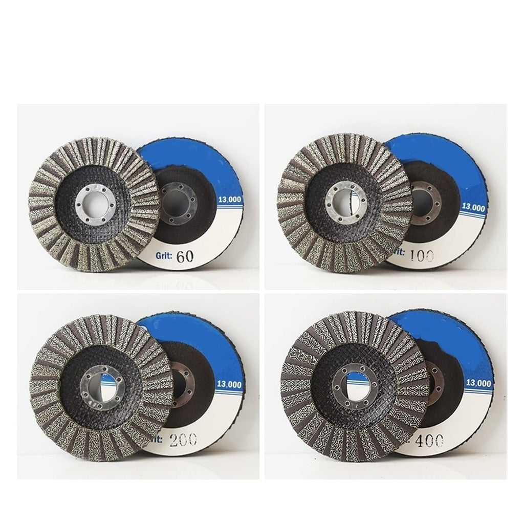 Electroplated Dry Wet Flap Disc 4.5 Inch Diamond Polishing Wheels for Grinder - 60#-400# Grit for Metal, Glass, Stone,(Grit 60-100-200-400)