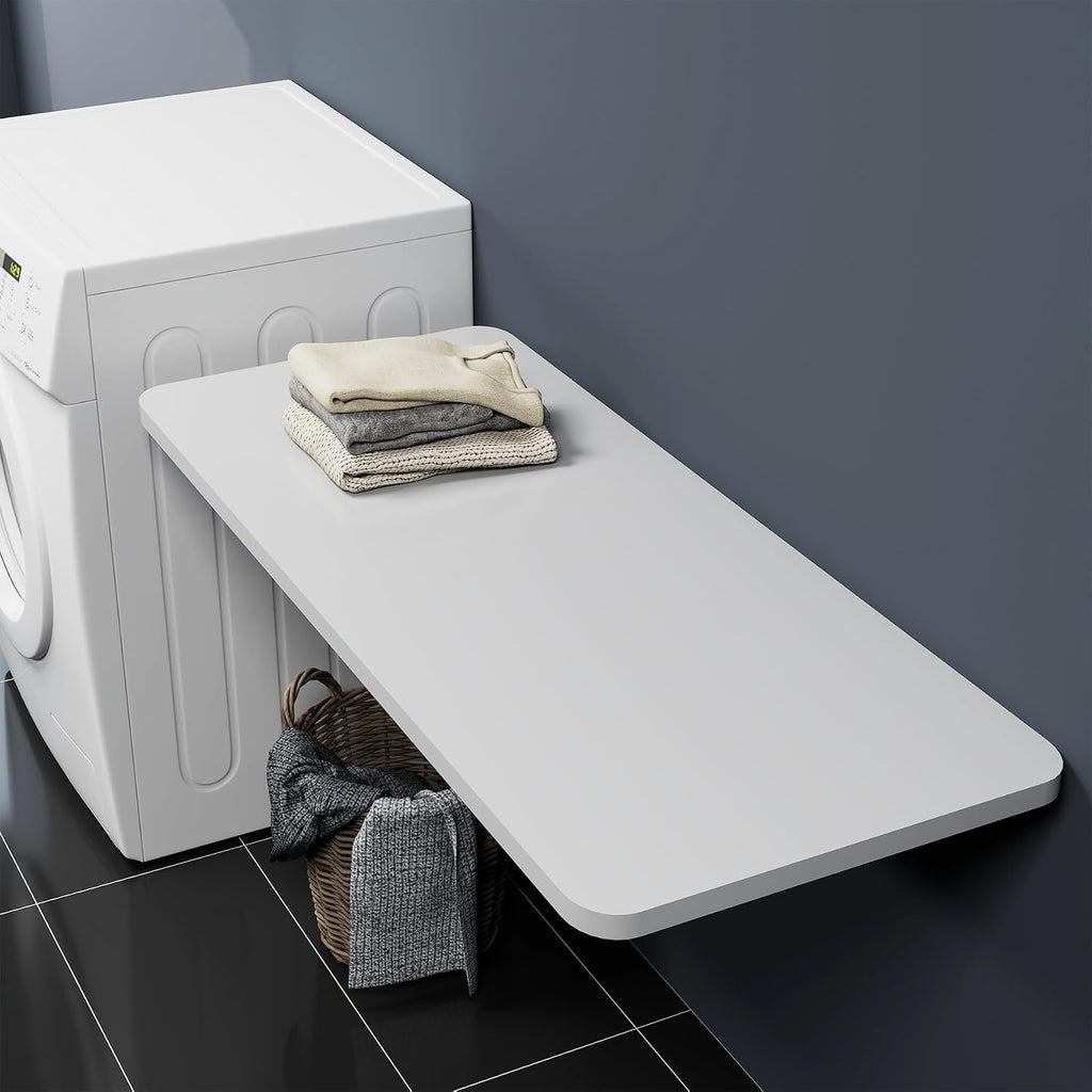 Neoaider Wall Mounted Folding Table 47.2'L x 19.7'W, Laundry Folding Table with Heavy Duty Metal Collapsible Shelf Brackets, Wall Mounted Desk Fold Down for Small Spaces, White